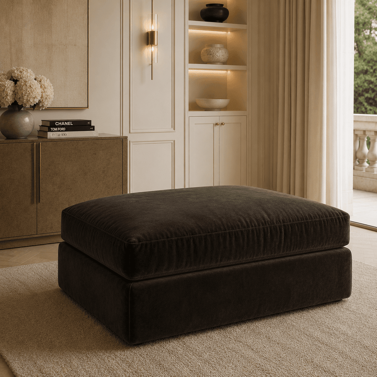 Tribeca Chocolate Brown Velvet Large Footstool Sofa