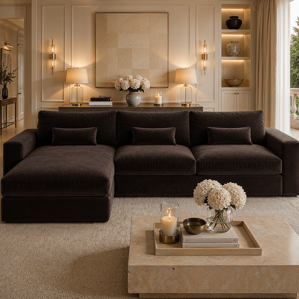 Tribeca Chocolate Brown Velvet Large Left Hand Facing Chaise End Sofa Sofa