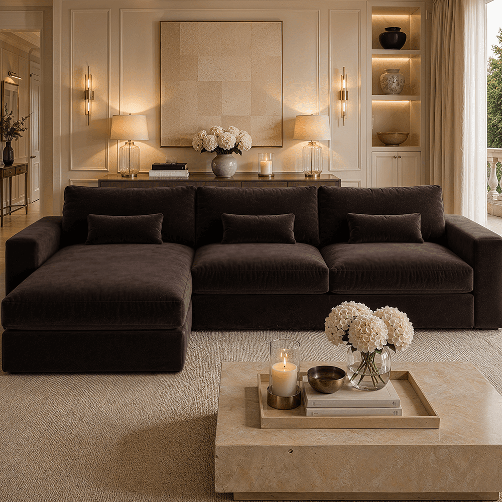 Tribeca Chocolate Brown Velvet Large Left Hand Facing Chaise End Sofa Sofa