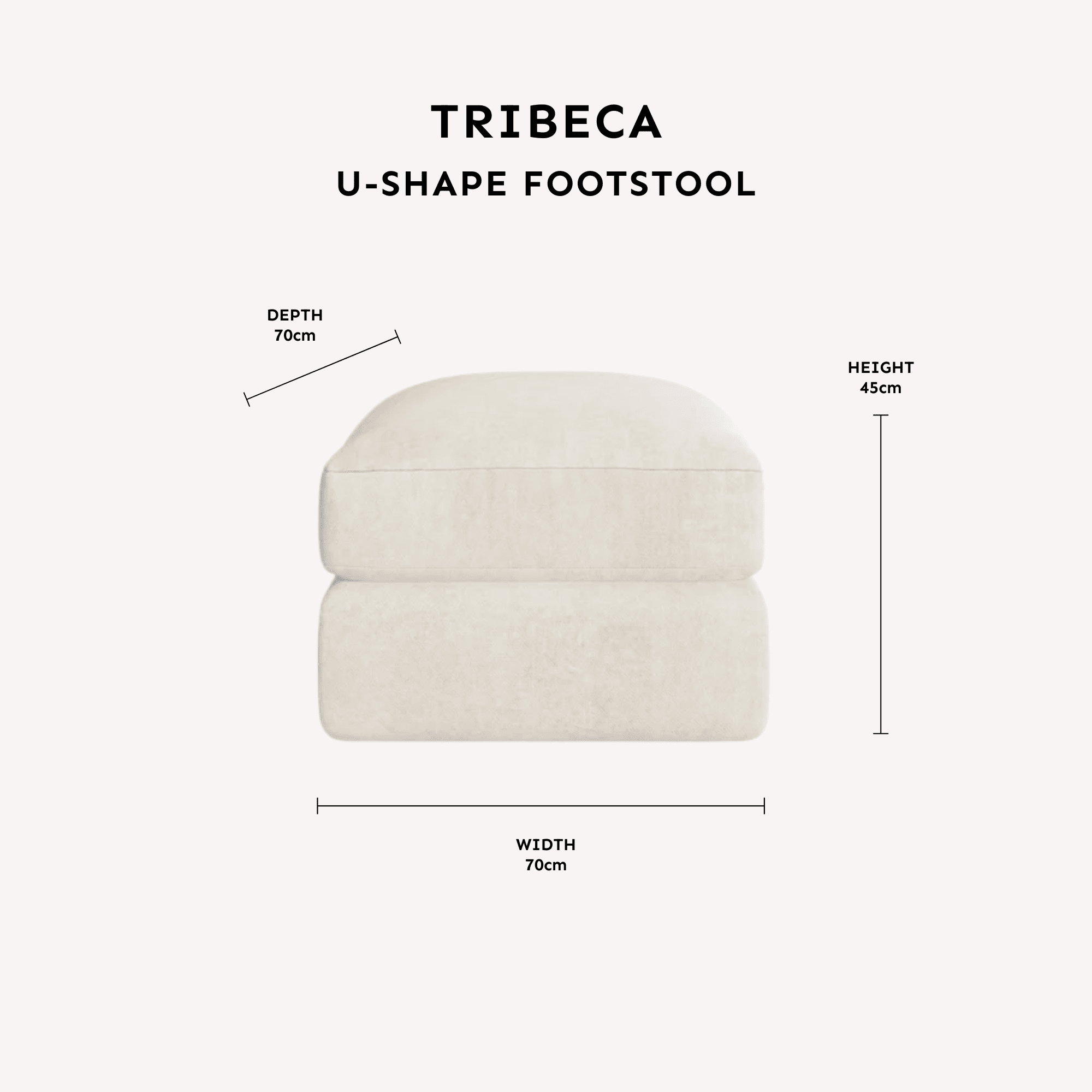 Tribeca Ash Greige Large U Shape Footstool dimensions