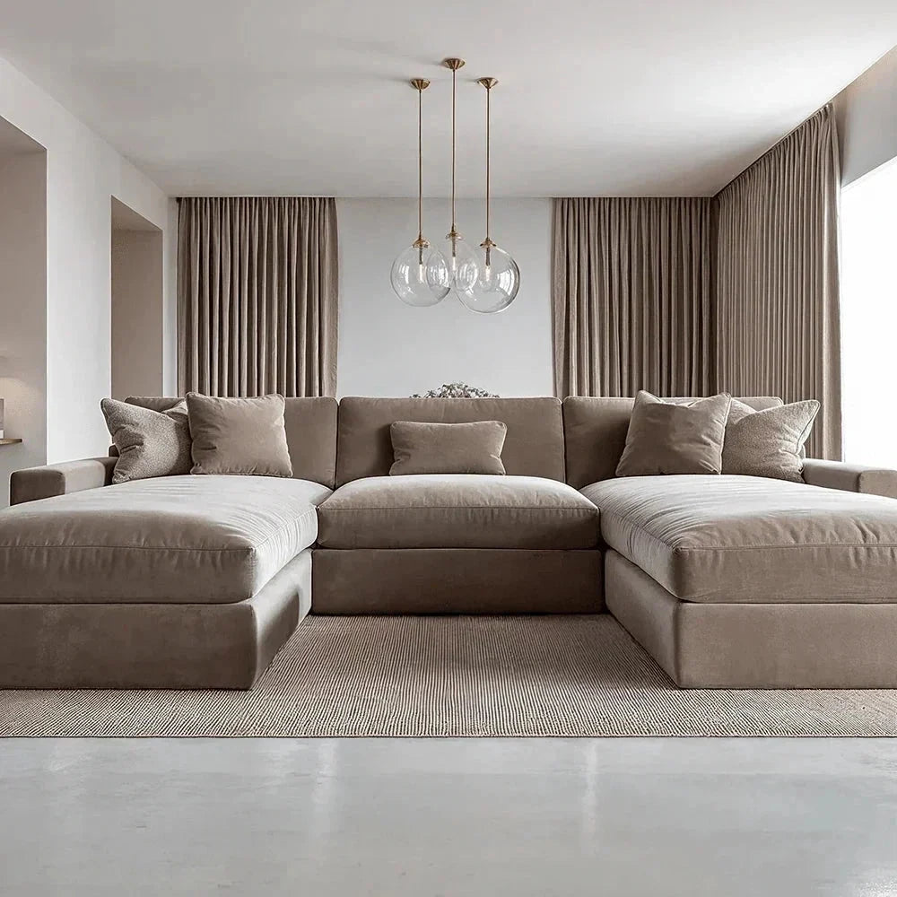 Tribeca Mink Velvet Large U Shape Sofa Sofa