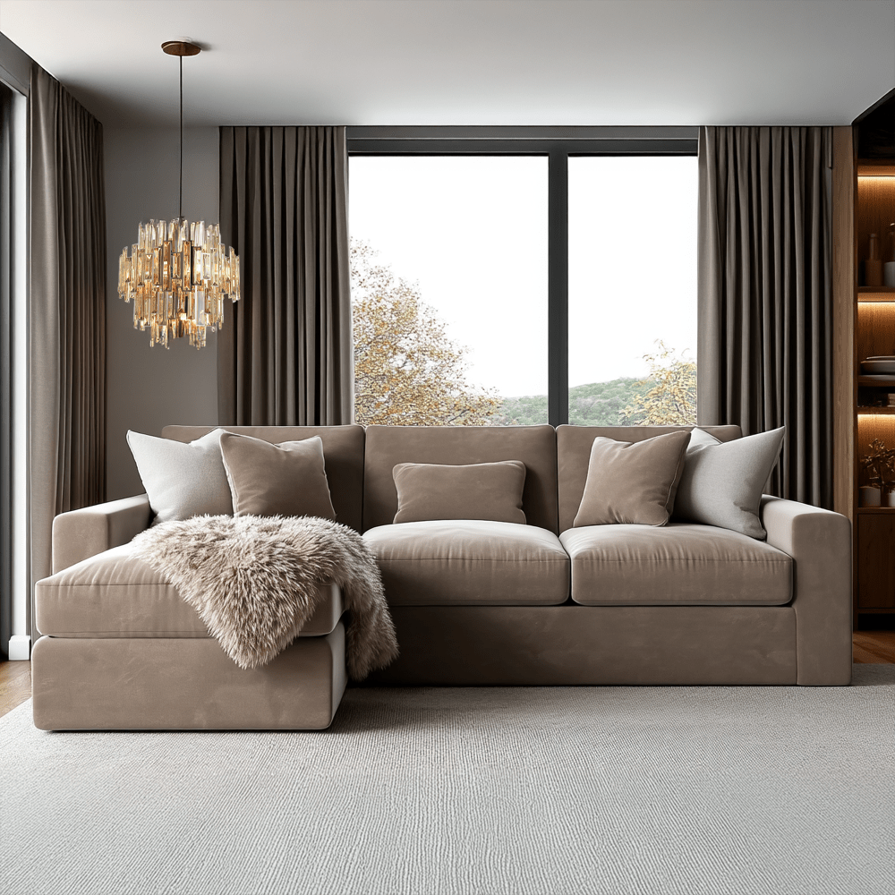 Tribeca Mink Velvet Medium Left Hand Facing Chaise End Sofa Sofa