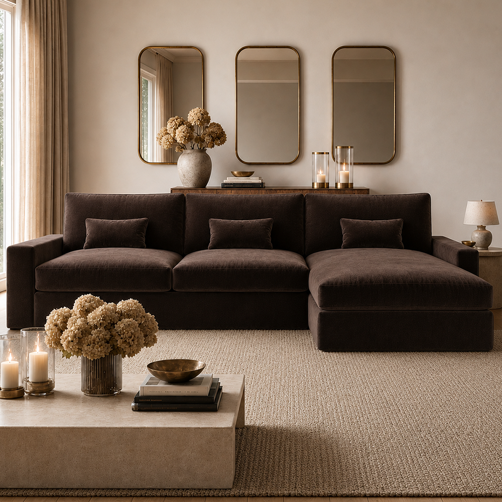 Tribeca Chocolate Brown Velvet Large Right Hand Facing Chaise End Sofa