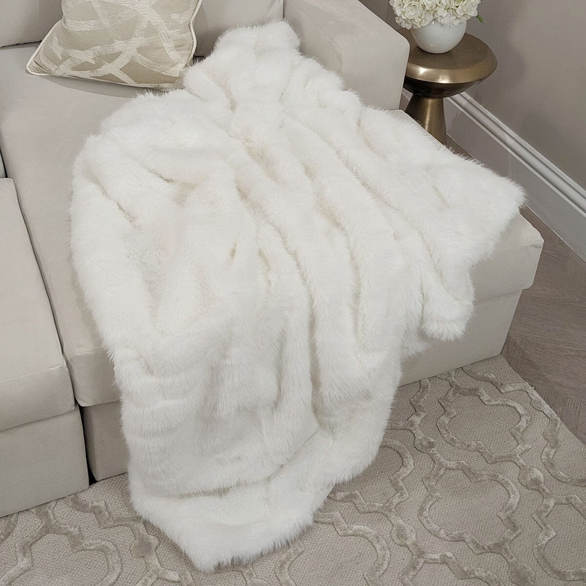 Tuscany Ivory Luxury Long Hair Faux Fur Throw Textiles