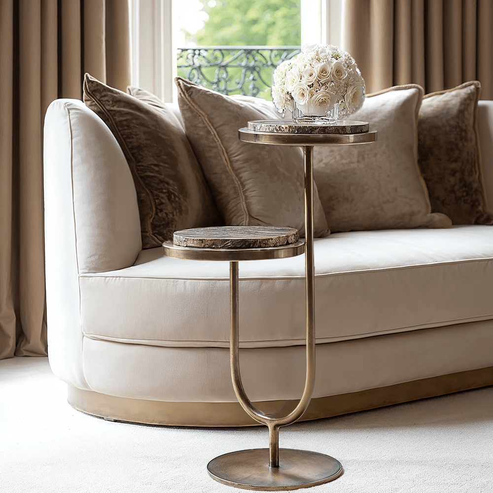 Utopia Gold 2 Tiered Side Table with Dark Marble Top Furniture