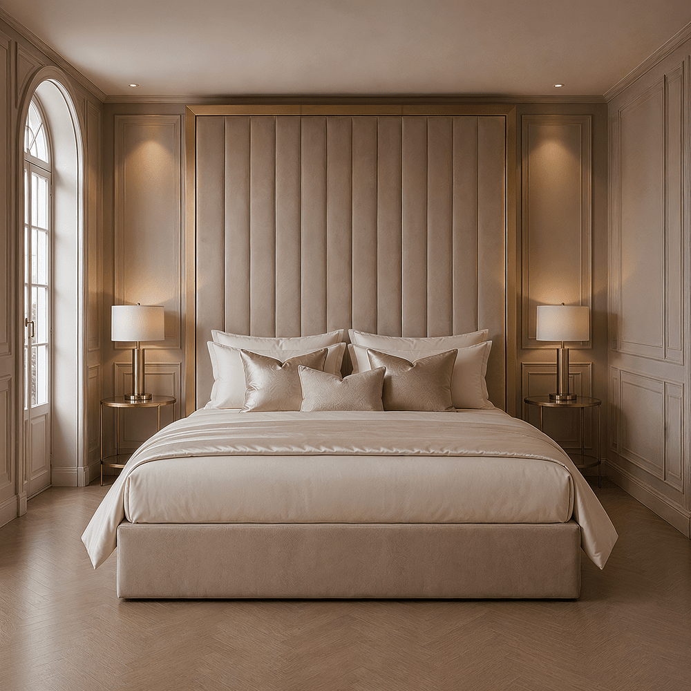 Valentina Praline & Gold Channelled Headboard Beds and Headboards