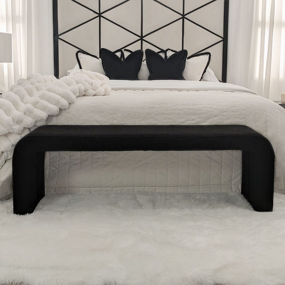 Valiona Black Boucle Curved Bench Furniture