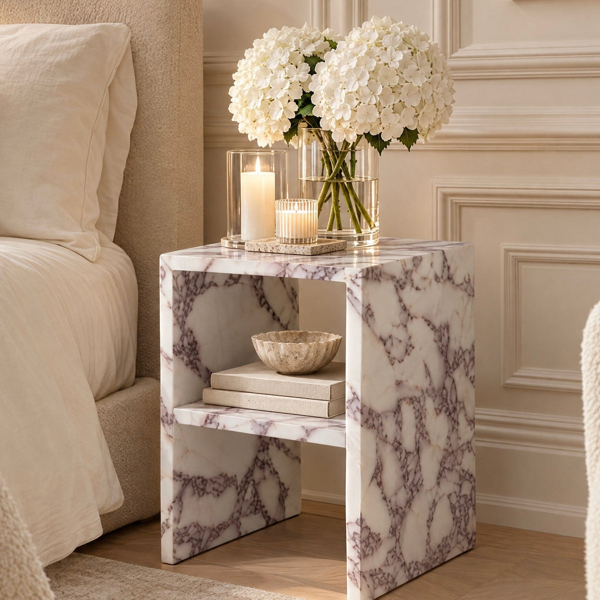 Venessia Calacatta Marble Effect Bedside Table Furniture
