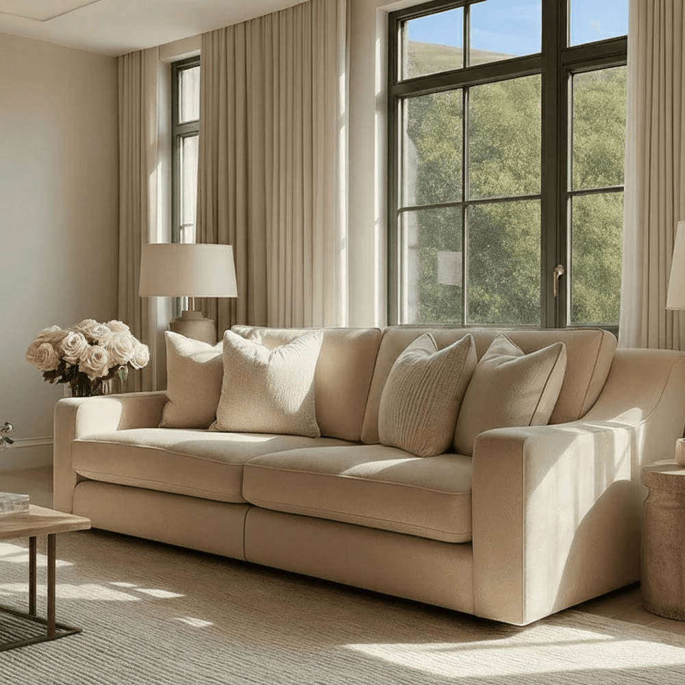 Victoria Beige Textured 4 Seater Sofa Sofa
