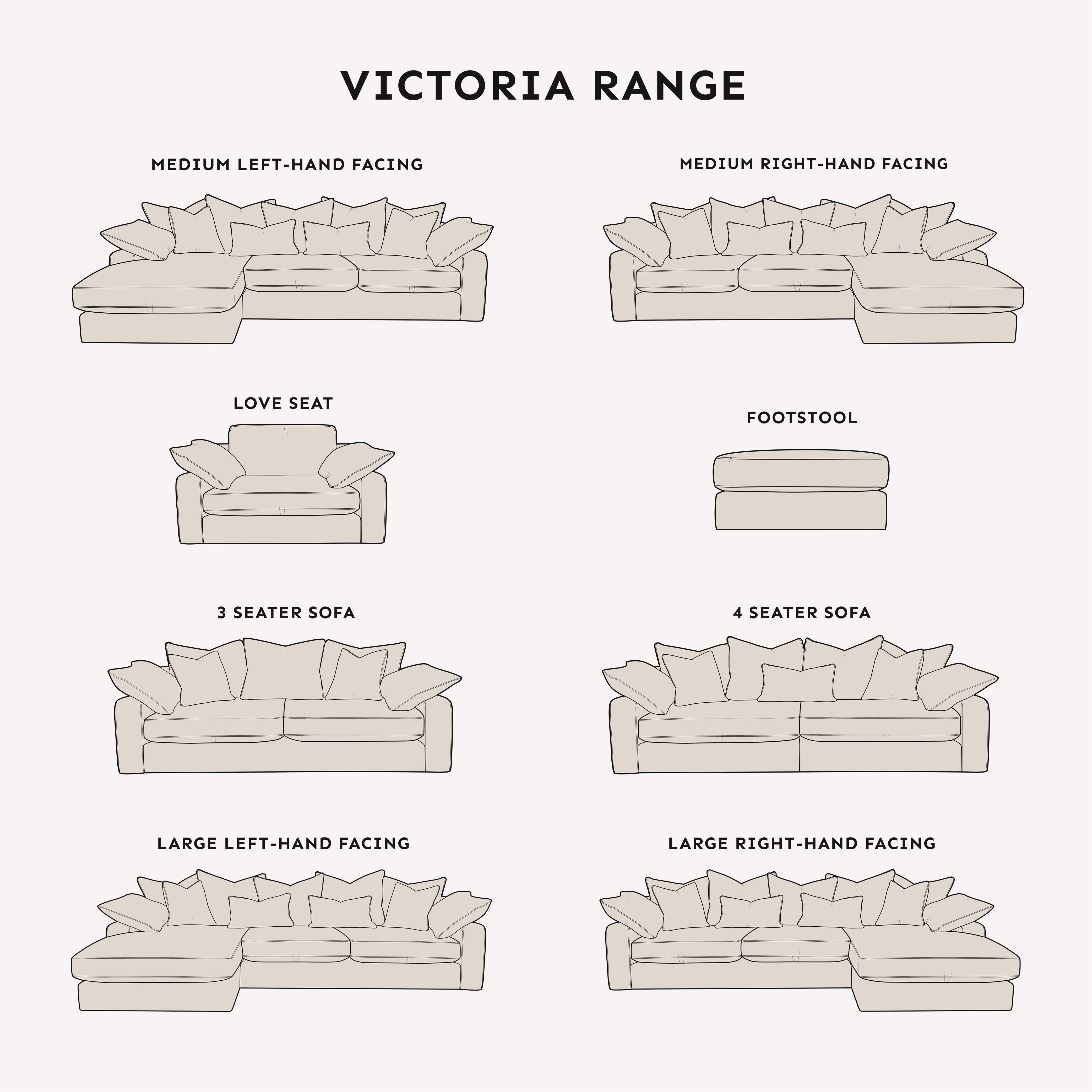 Victoria Cream Velvet Pillow Back Sofa Range MTO Sofa