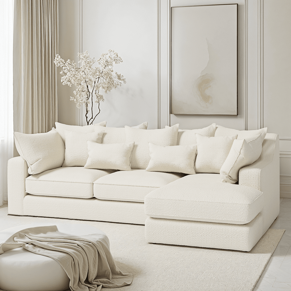 Victoria Ecru Boucle Large Right Hand Facing Pillow Back Sofa Sofa
