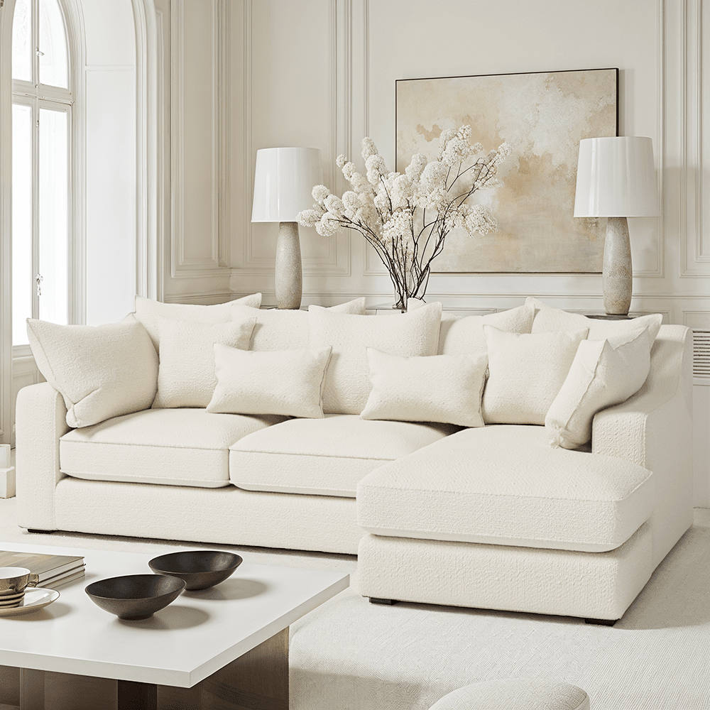 Victoria Ecru Boucle Medium Right Hand Facing Pillow Back Corner