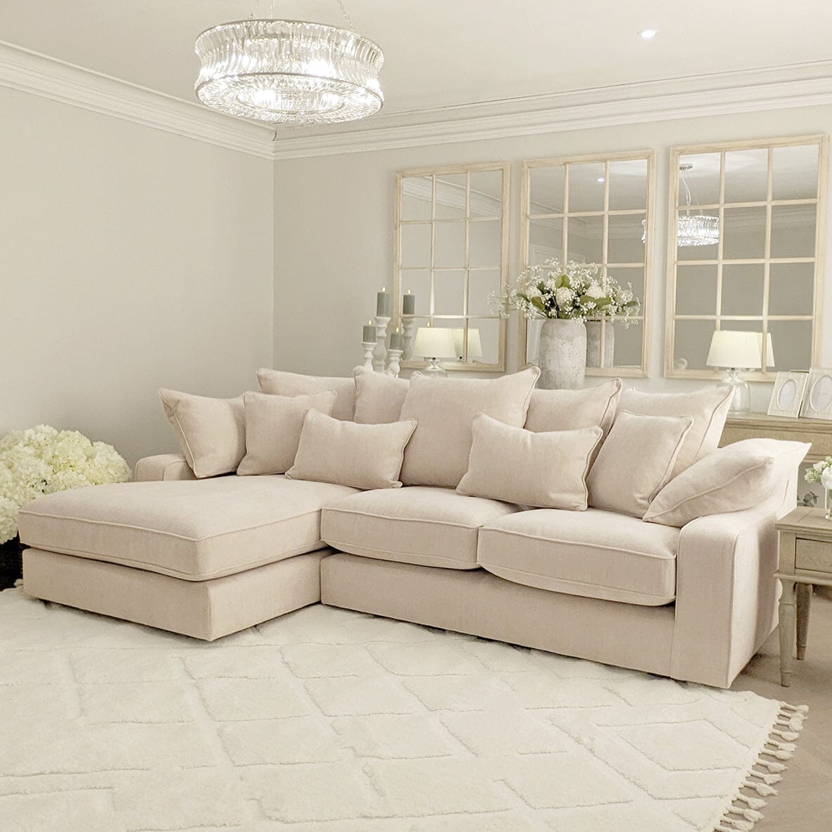 Victoria Luxury Beige Textured Sofa Range Sofa Large Left Hand Facing Pillow Back