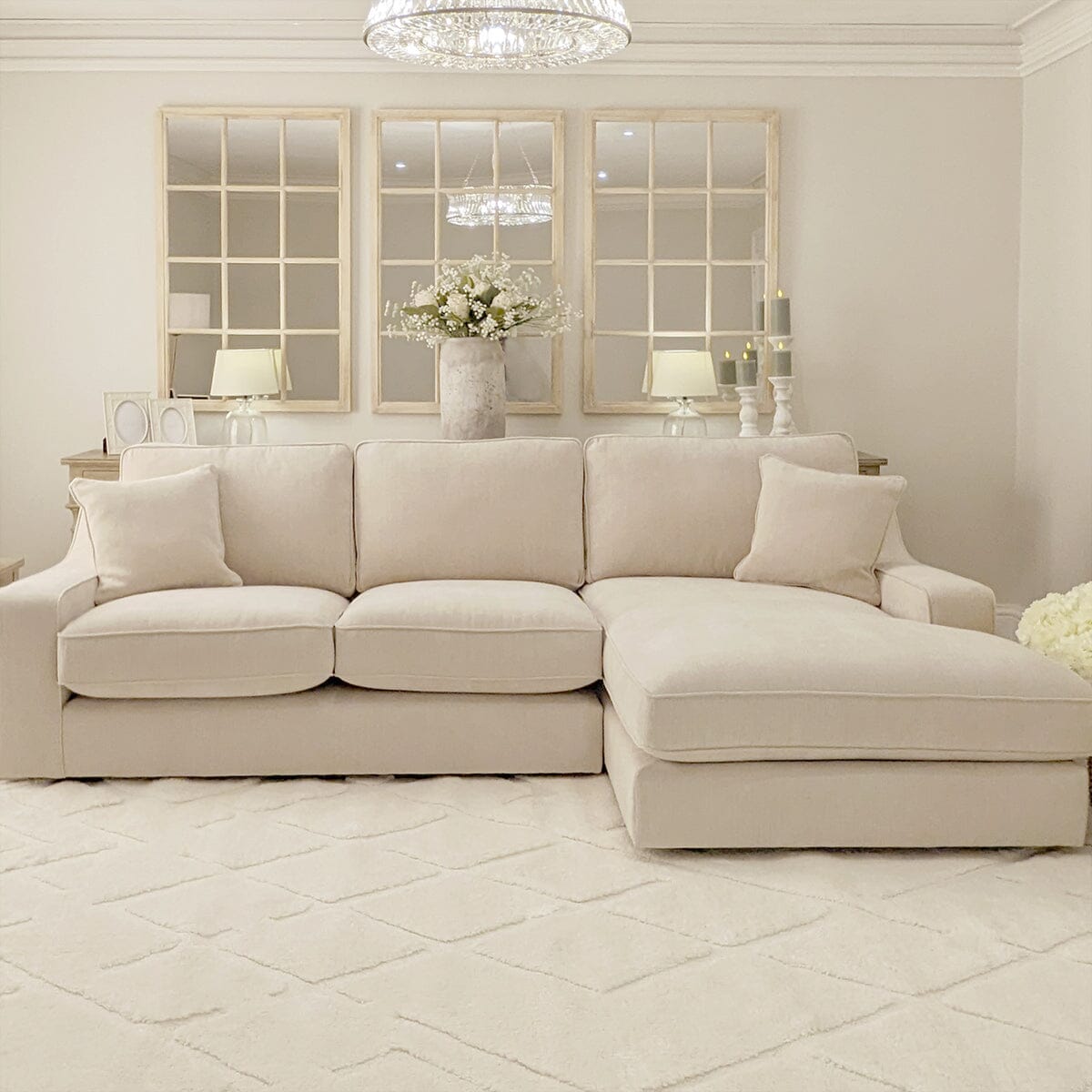 Victoria Luxury Beige Textured Sofa Range Sofa Large Right Hand Facing Standard Back