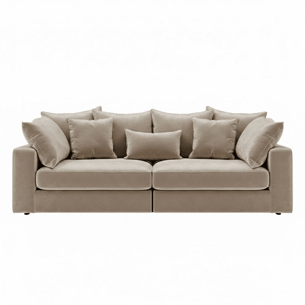 Victoria Mink Velvet 4 Seater Pillow Back Sofa Sofa
