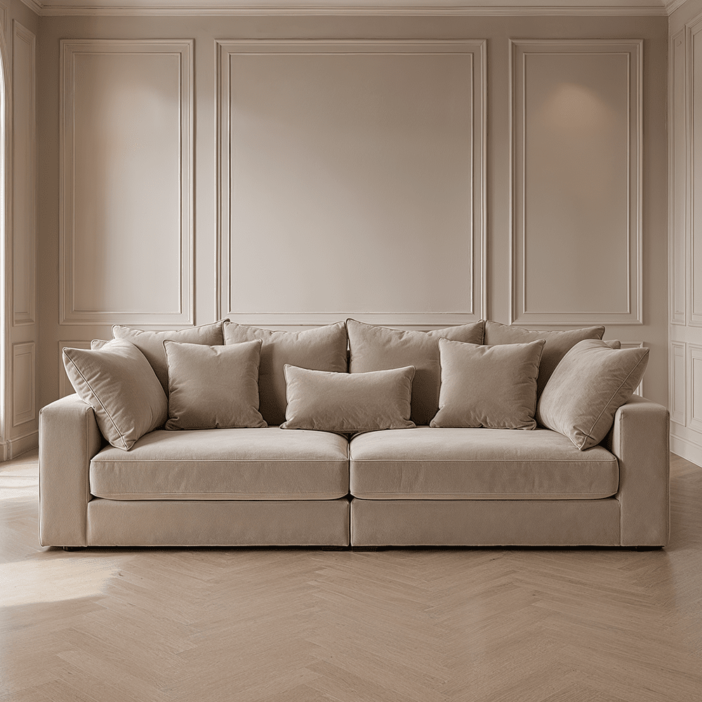 Victoria Mink Velvet 4 Seater Pillow Back Sofa Sofa