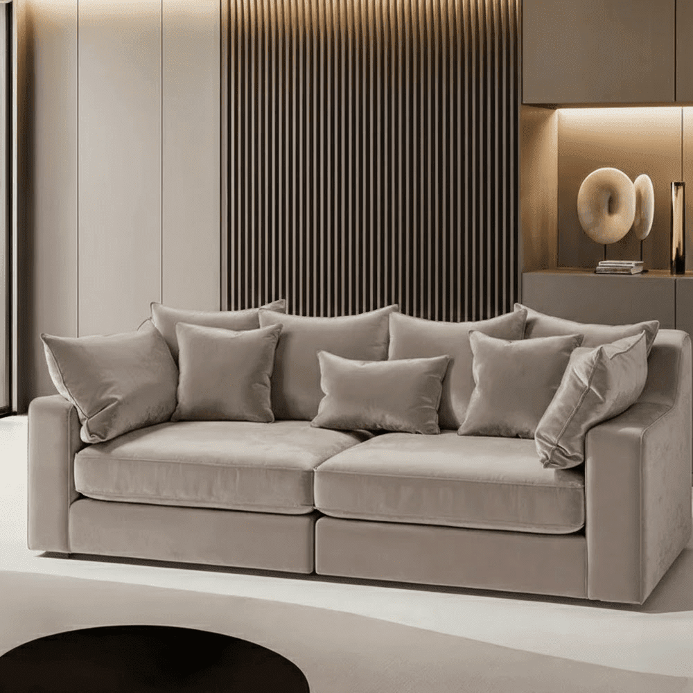 Victoria Mink Velvet Pillow Back Sofa Range Sofa 4 Seater Sofa