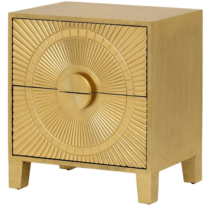 Vogue Gold Embossed Premium Metal 2 Drawer Bedside Table Furniture 