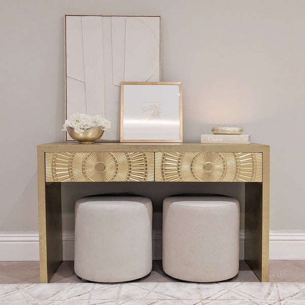 Vogue Gold Embossed Premium Metal 2 Drawer Console Table Furniture 