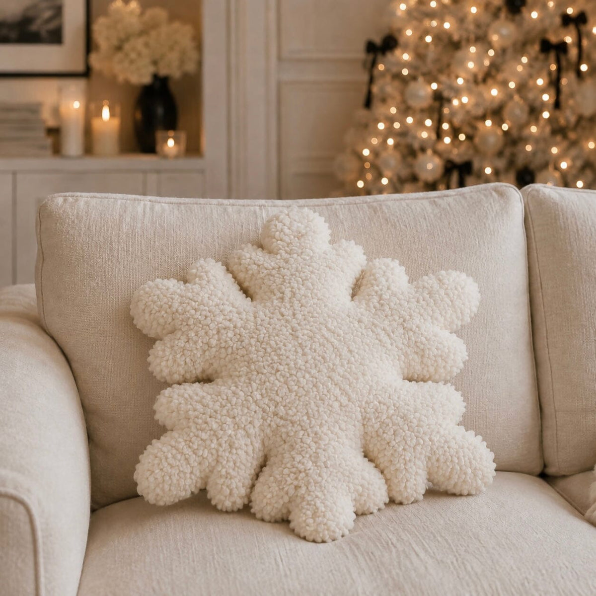 White Teddy Snowflake Cushion Textiles