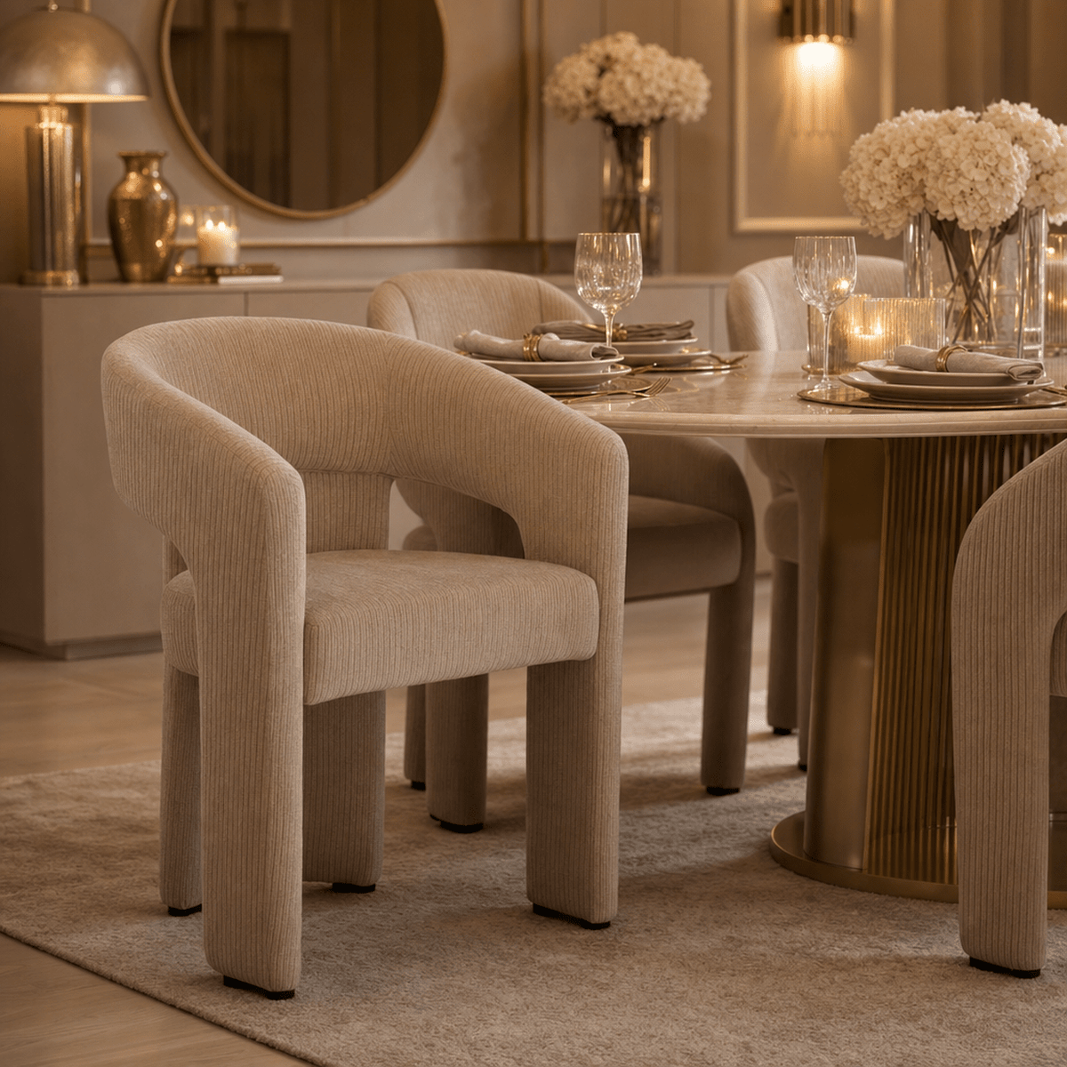 Winona Almond Cord Rounded Back Dining Chair Furniture