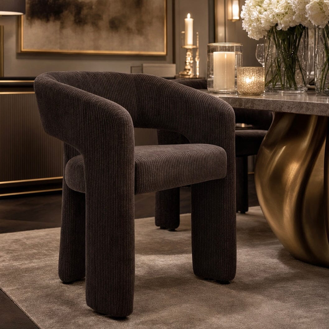 Winona Chocolate Brown Cord Rounded Back Dining Chair Furniture