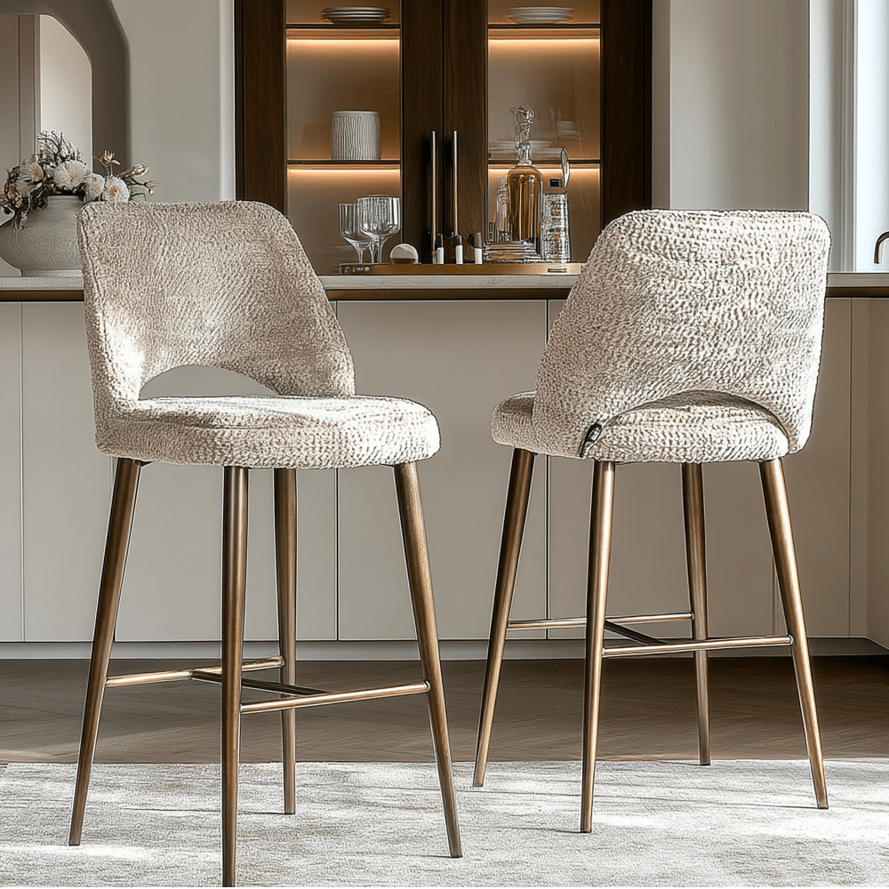 Xanthe Beige Tufted Bar Stool with Bronze Legs Furniture