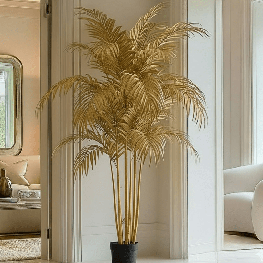 gold palm plant XL Metallic Light Gold Decorative Potted Faux Palm Tree