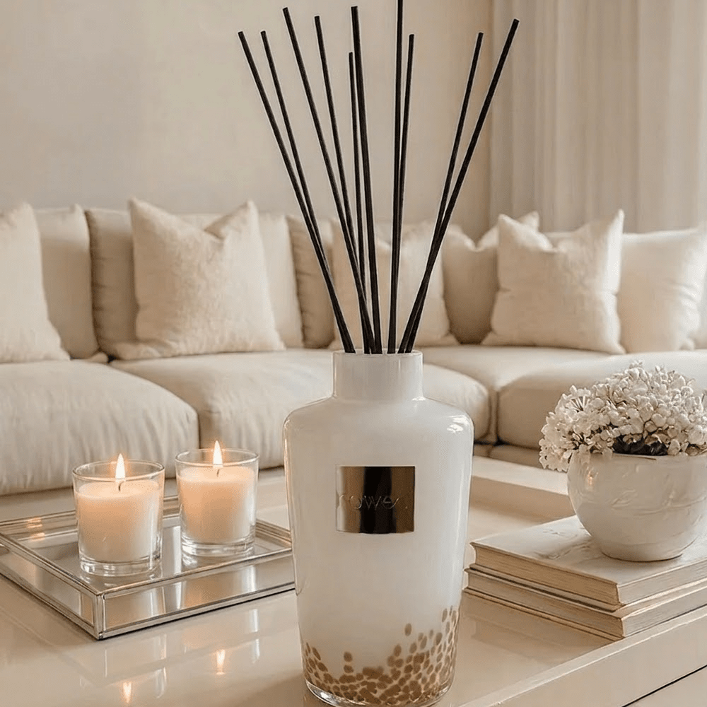 XXL Hazelnut Cappuccino Scented White & Gold Statement Reed Diffuser -