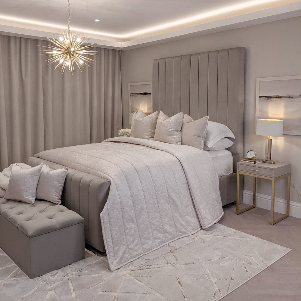 Zana Grey Luxury Panelled Bed MTO Beds and Headboards