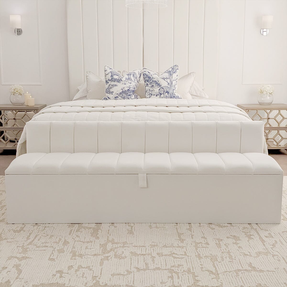 Zana Porcelain White Panelled Ottoman Box Furniture