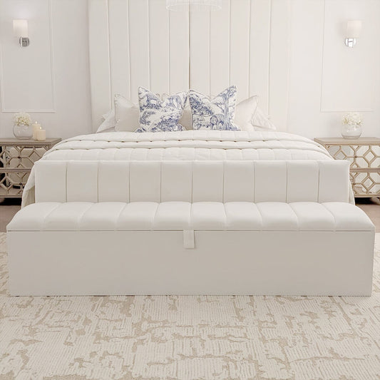 Zana Porcelain White Panelled Ottoman Box Furniture