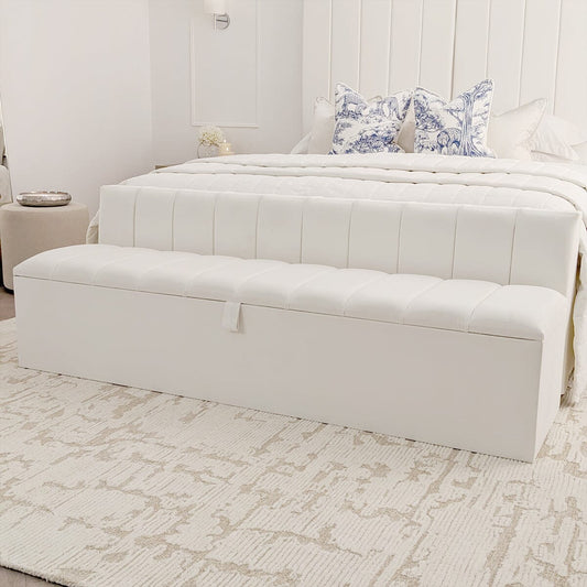 Zana Porcelain White Panelled Ottoman Box Furniture