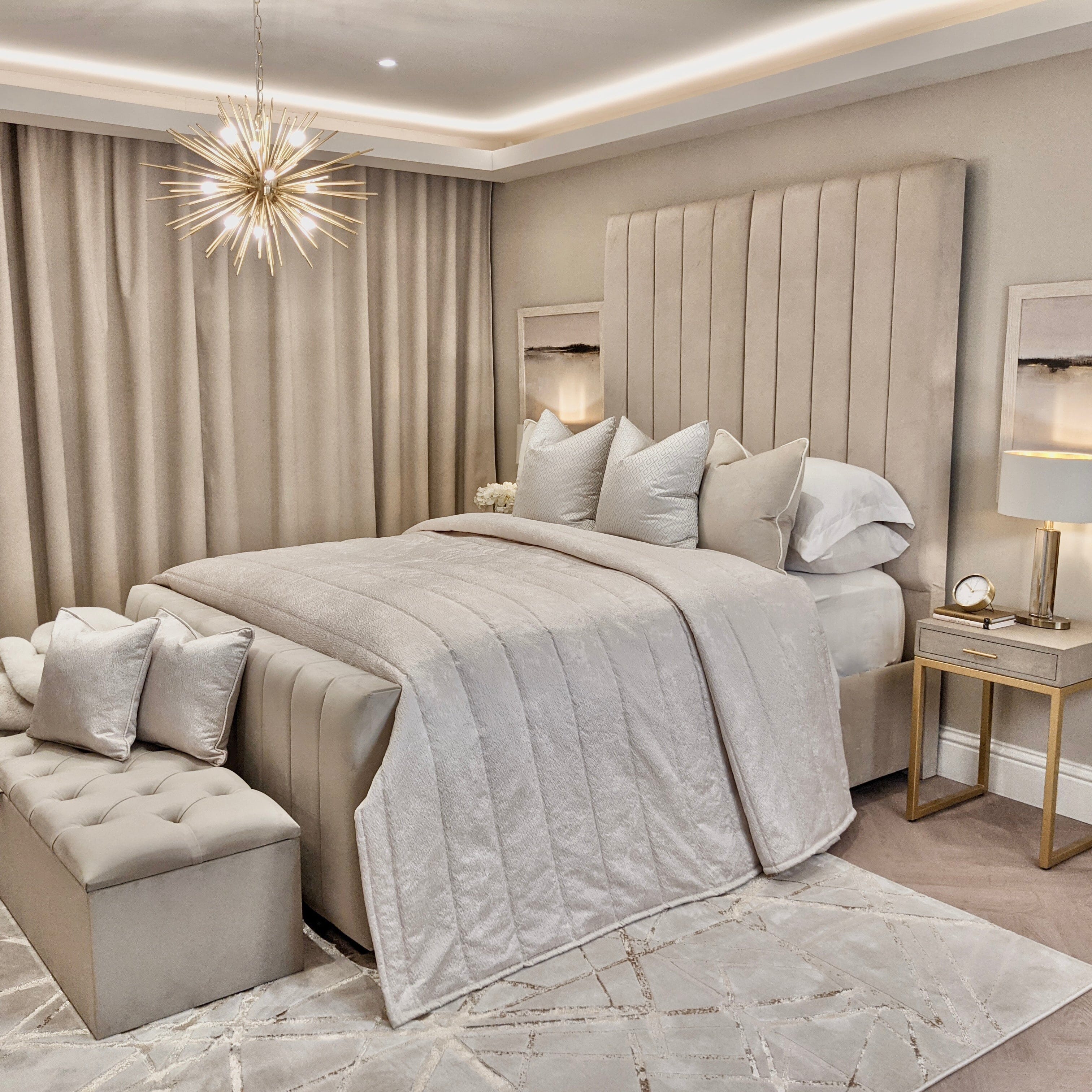 Zana Vanilla Luxury Panelled Bed MTO Beds and Headboards
