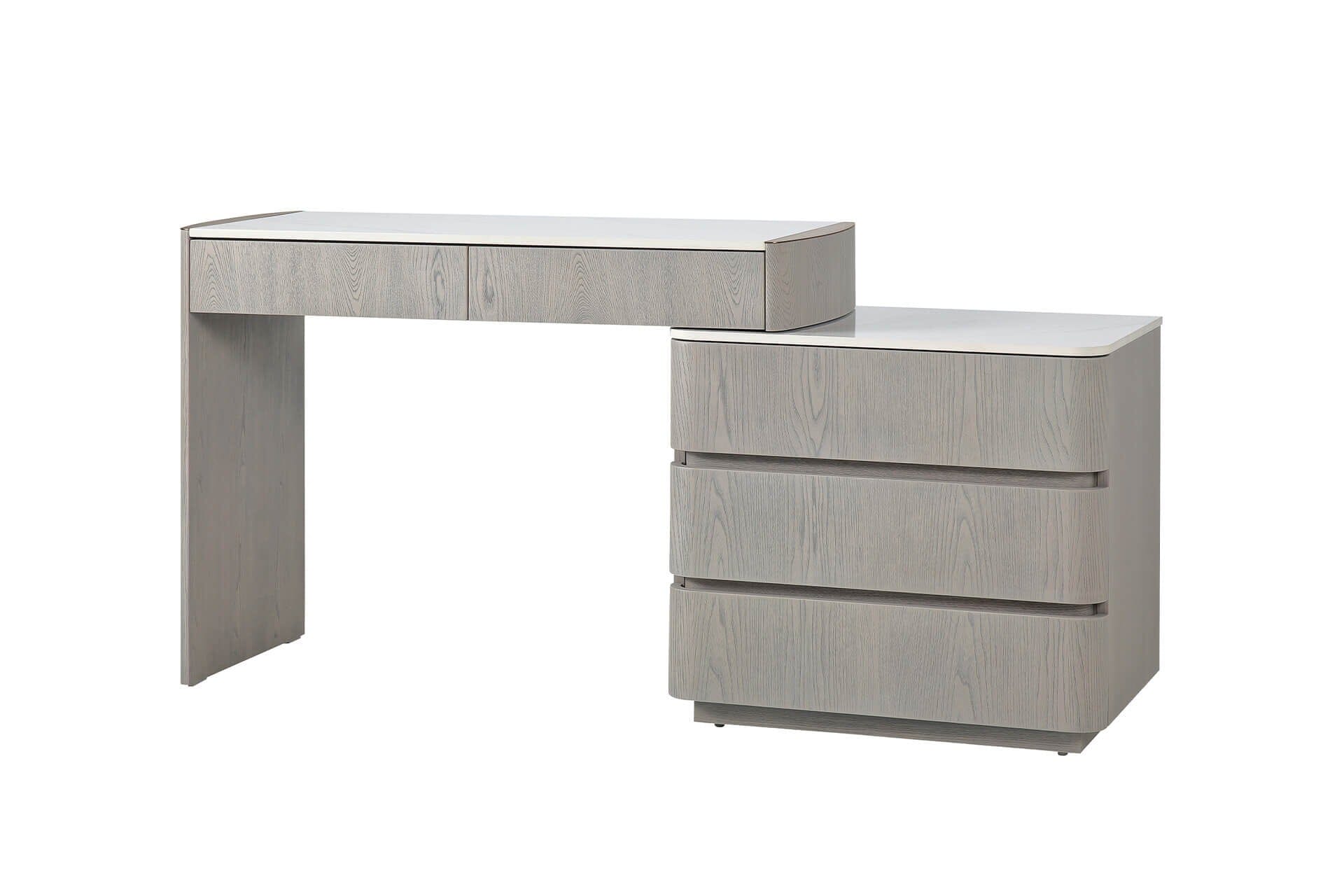 Zendaya 2 Drawer Washed Oak Dressing Table & 3 Drawer Chest with Stone Top Furniture