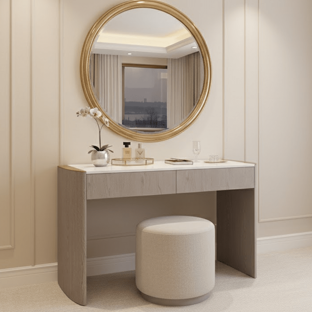modern dressing table Zendaya 2 Drawer Washed Oak Dressing Table with Stone Top