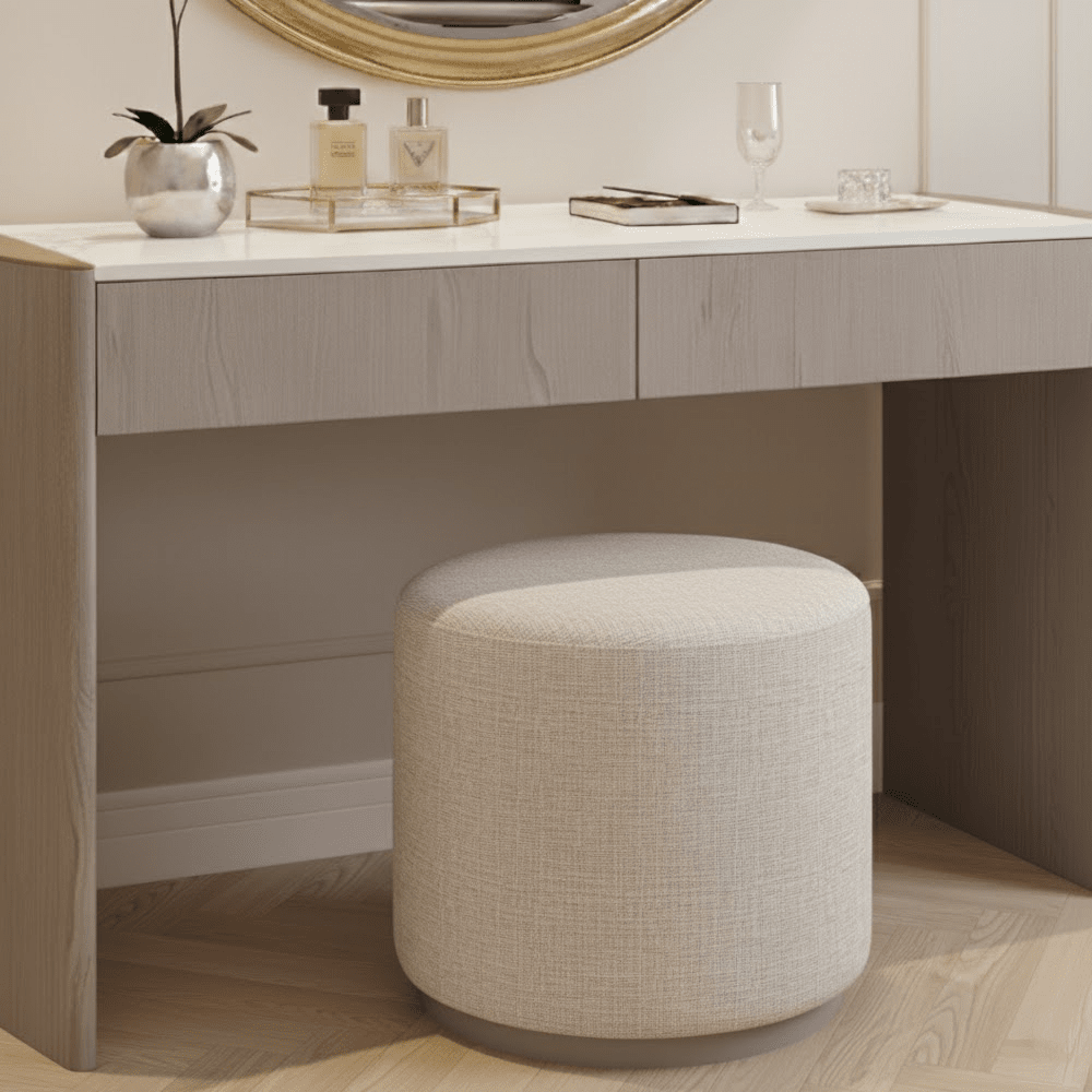 Zendaya Cream Dressing Stool with Washed Oak Base