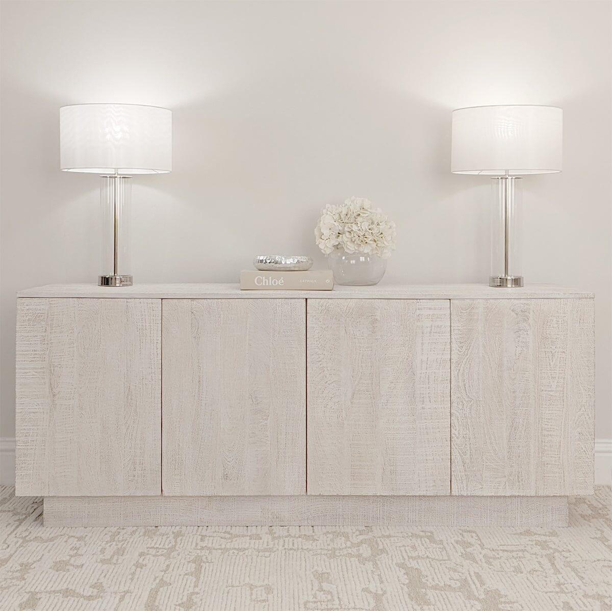 Zenica Luxury Whitewash 4 Door Sideboard Furniture
