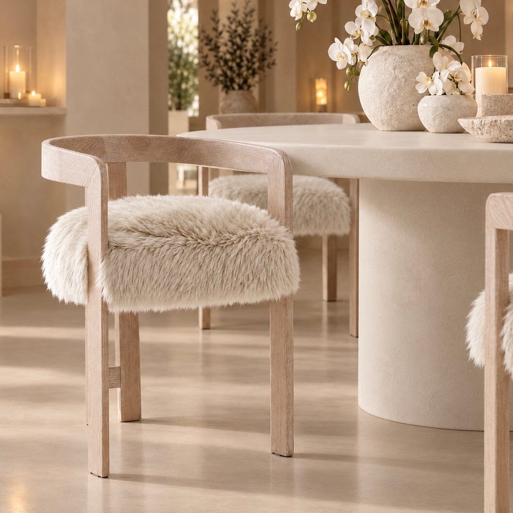 Zenith Faux Sheepskin & Washed Wood Dining Chair Furniture