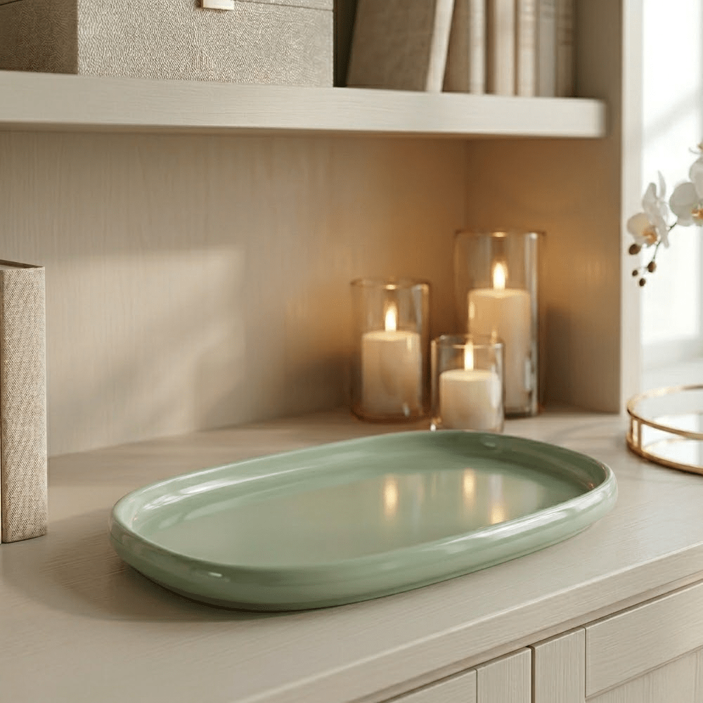 Zest Green Oval Ceramic Decorative Tray Accessories