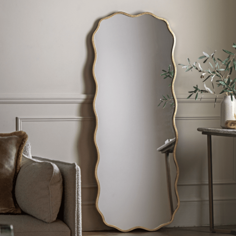 Zosia Antique Gold Wavy Edge Leaner Wall Mirror Accessories