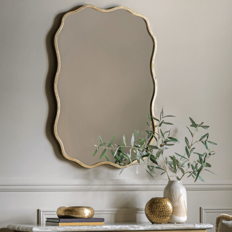 Zosia Antique Gold Wavy Edge Rectangular Wall Mirror Accessories