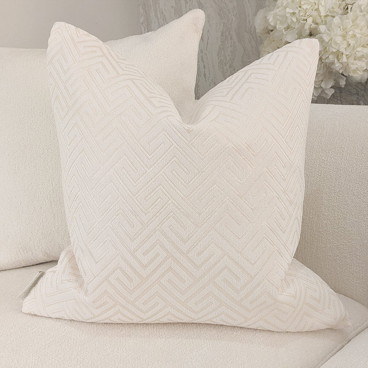 Zosia Cream & Gold Stitched Geometric Cushion - 50x50cm Textiles