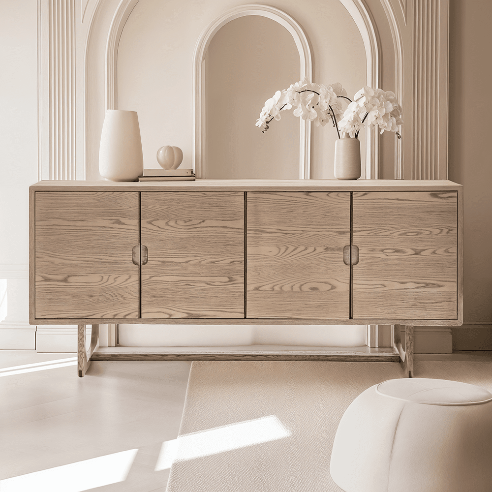 Zyra Smoked Oak Wooden 4 Door Sideboard Furniture