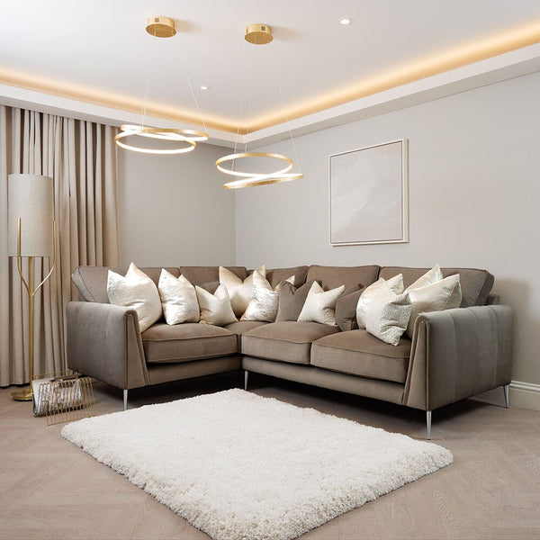 Alaina Taupe Velvet Sofa Range With Silver Foot 