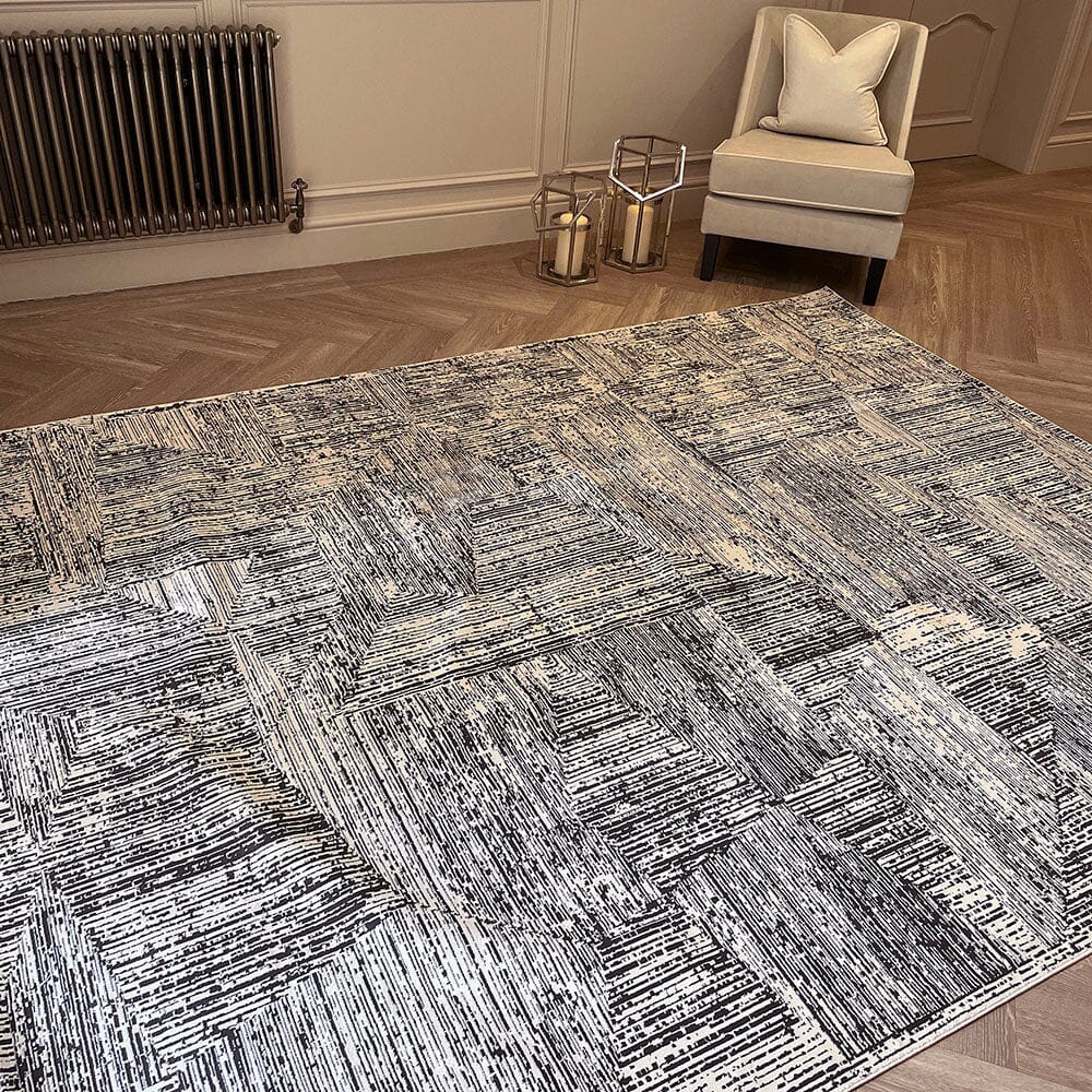 Alexis Cream & Black Abstract Patterned Rug Textiles