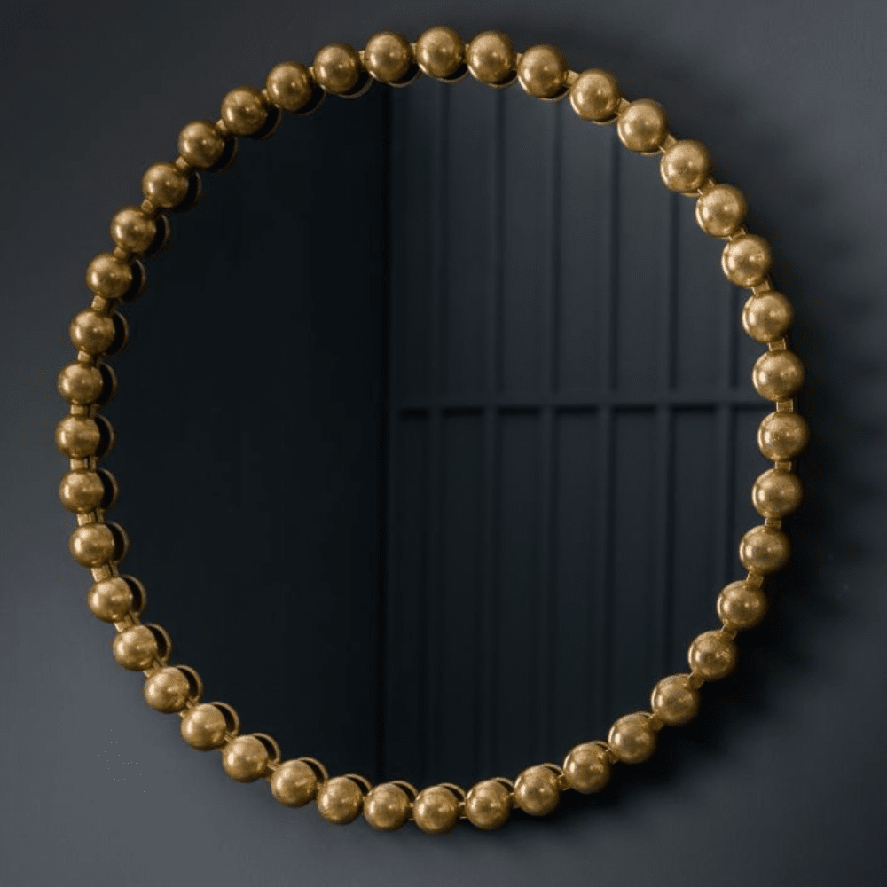 Allure Gold Round Beaded Wall Mirror โ Rowen Homes