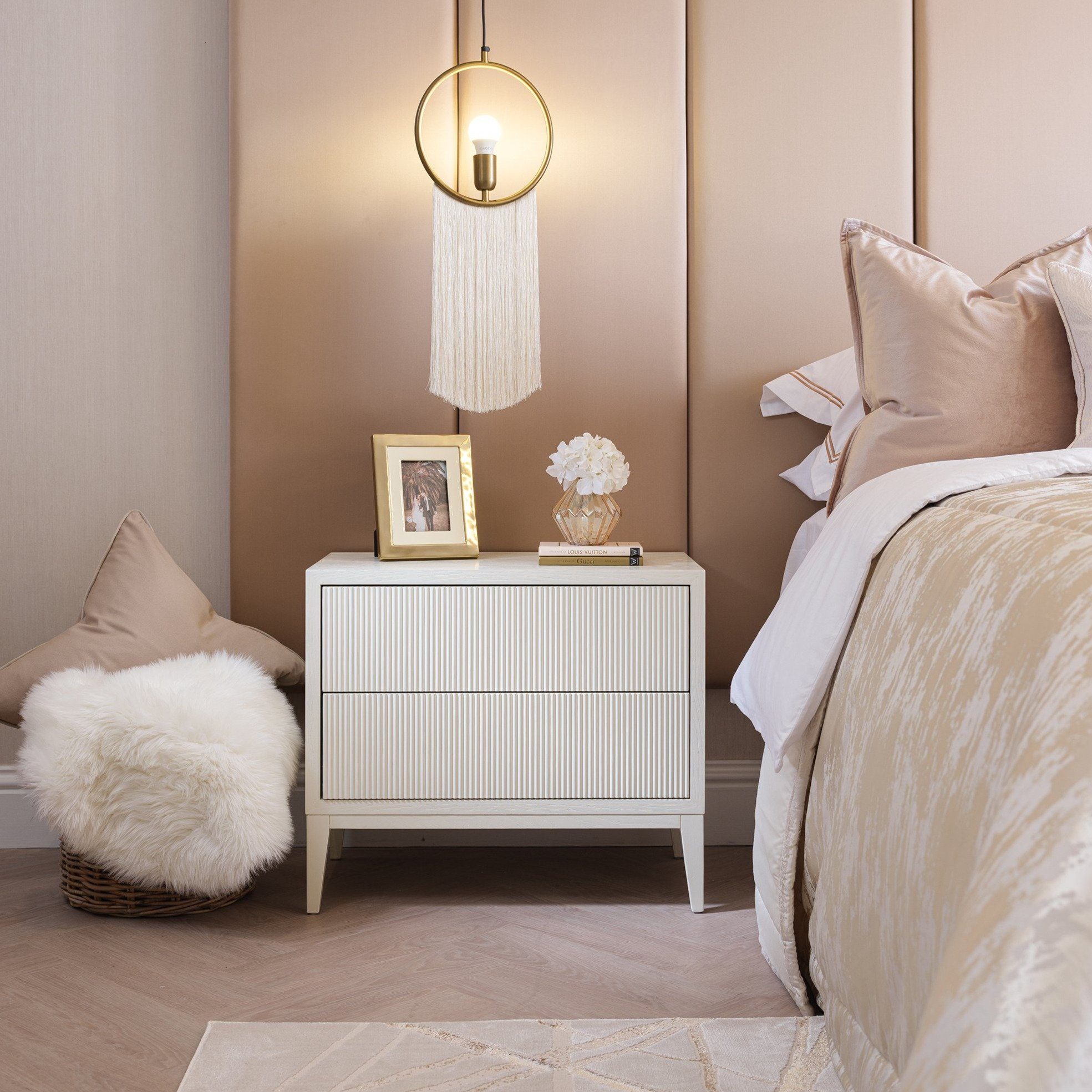 Amur Ivory Premium Wide Bedside End and Side Table