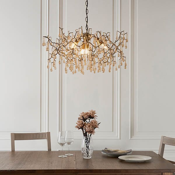 Anais Gold Branch Chandelier with Glass Droplets Lighting