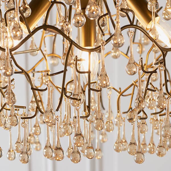 Anais Gold Branch Chandelier with Glass Droplets Lighting